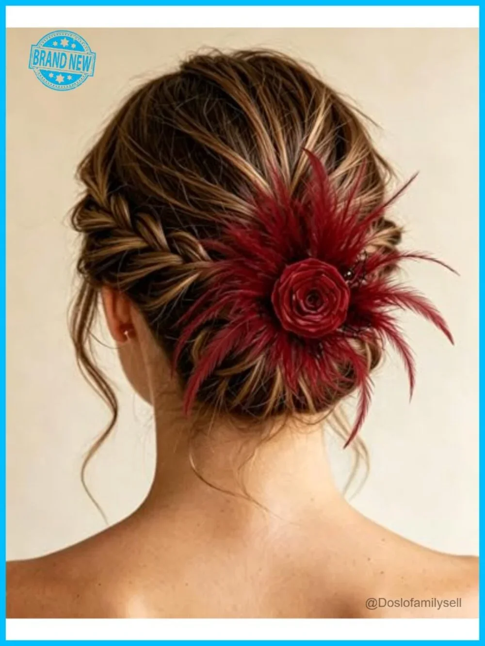 Feather Rose Hair Clip Brooch Pin Elegant Updo Accessory 7.08 Inch